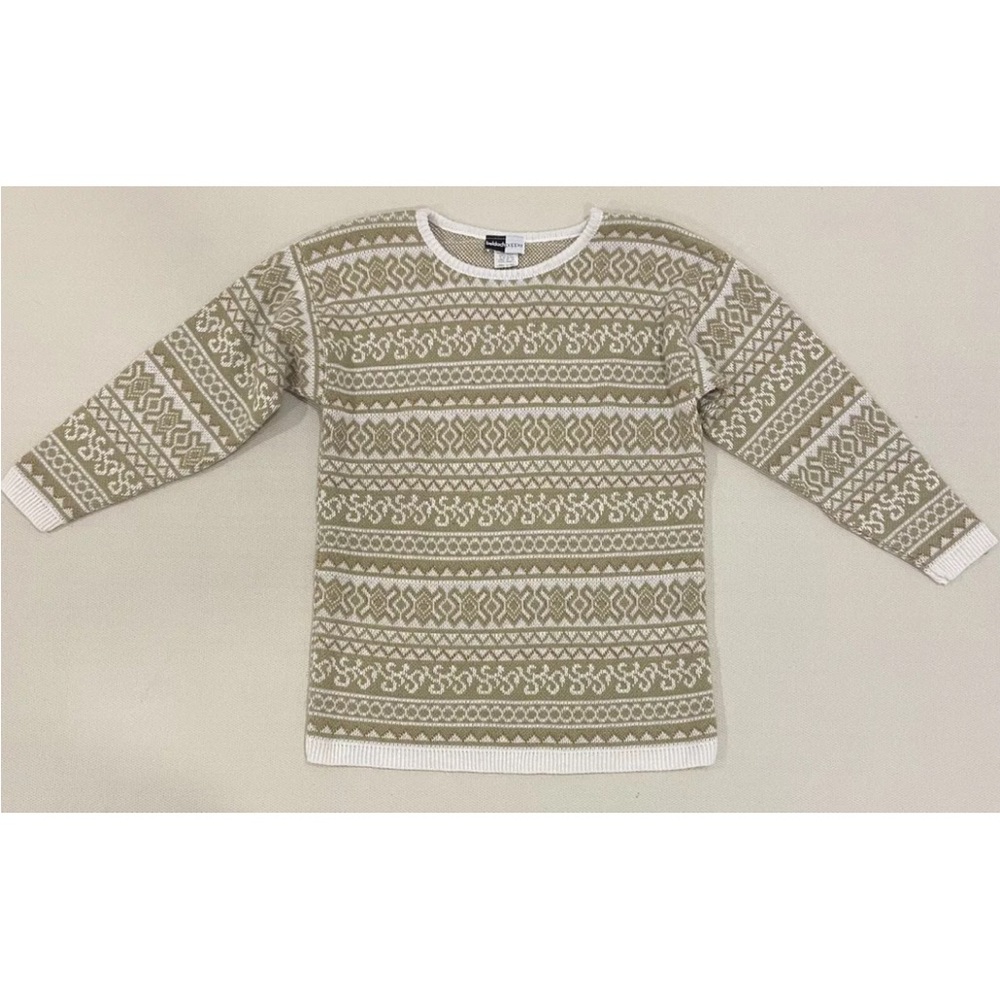 Beldoch Popper Vintage Sweater Tan And White Geometric Eclectic Grandpa Sz M